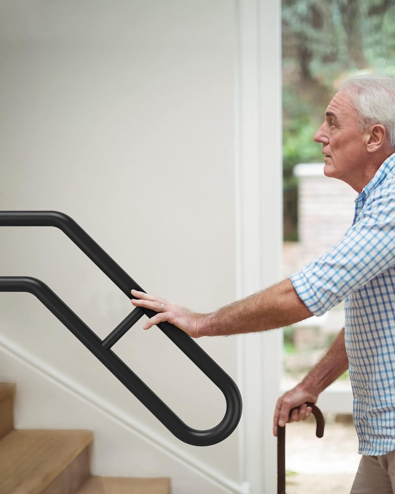 Frossvt Handrail for Outdoor Grab Bar Wall Mount Handrail, 25.8'' Garage, Porch, Garden 1 to 3 Steps Stairs Black - Image 2